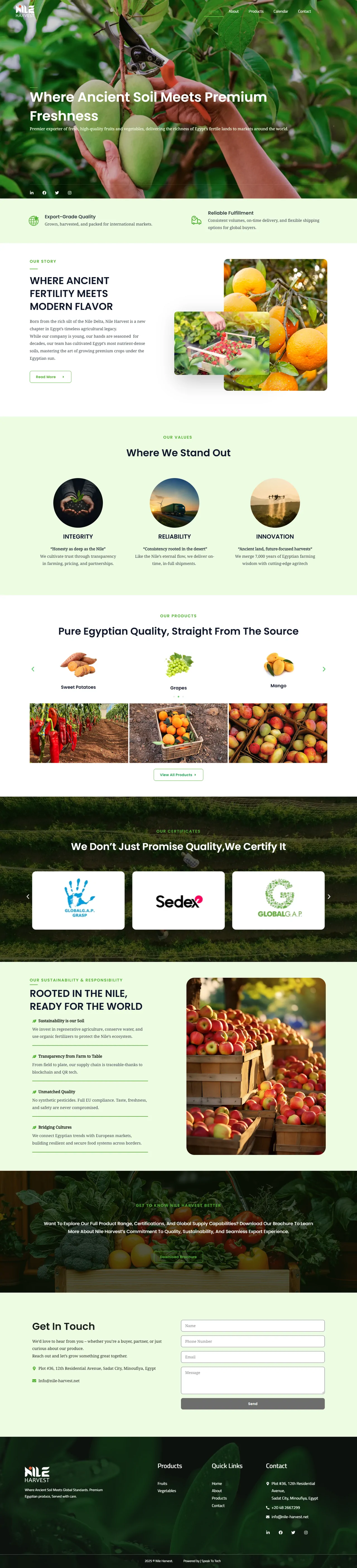 Nile Harvest website homepage