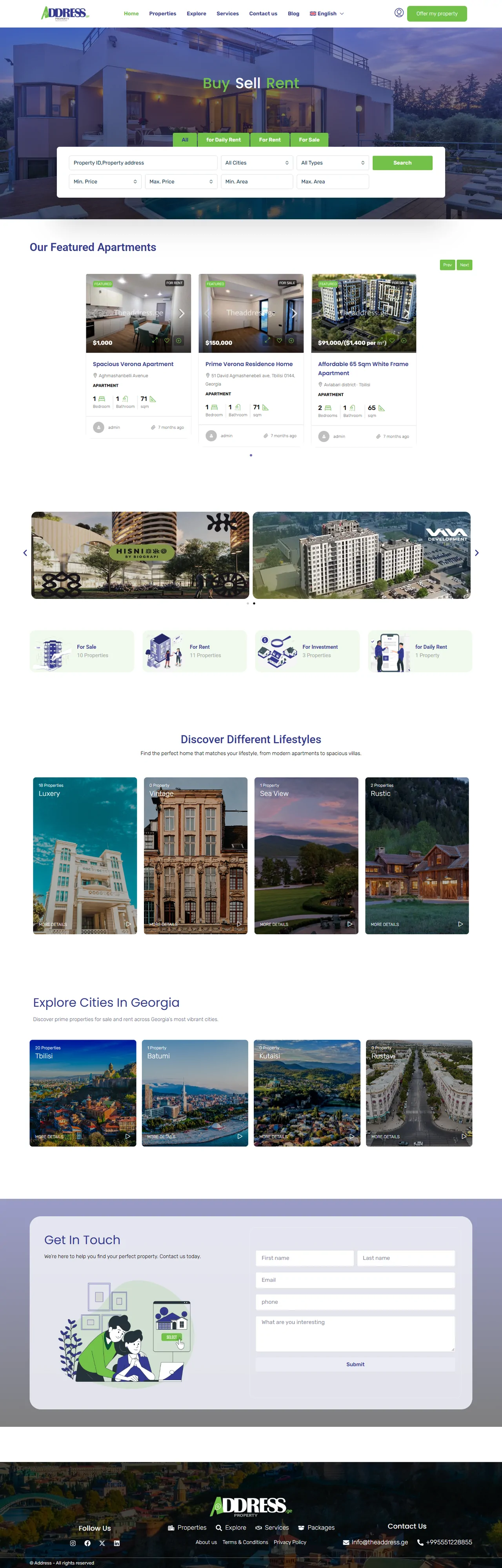 The Address website homepage